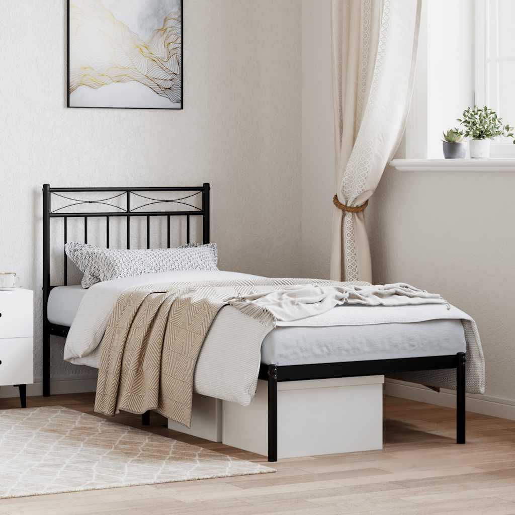 fekete fém ágykeret fejtámlával 75 x 190 cm