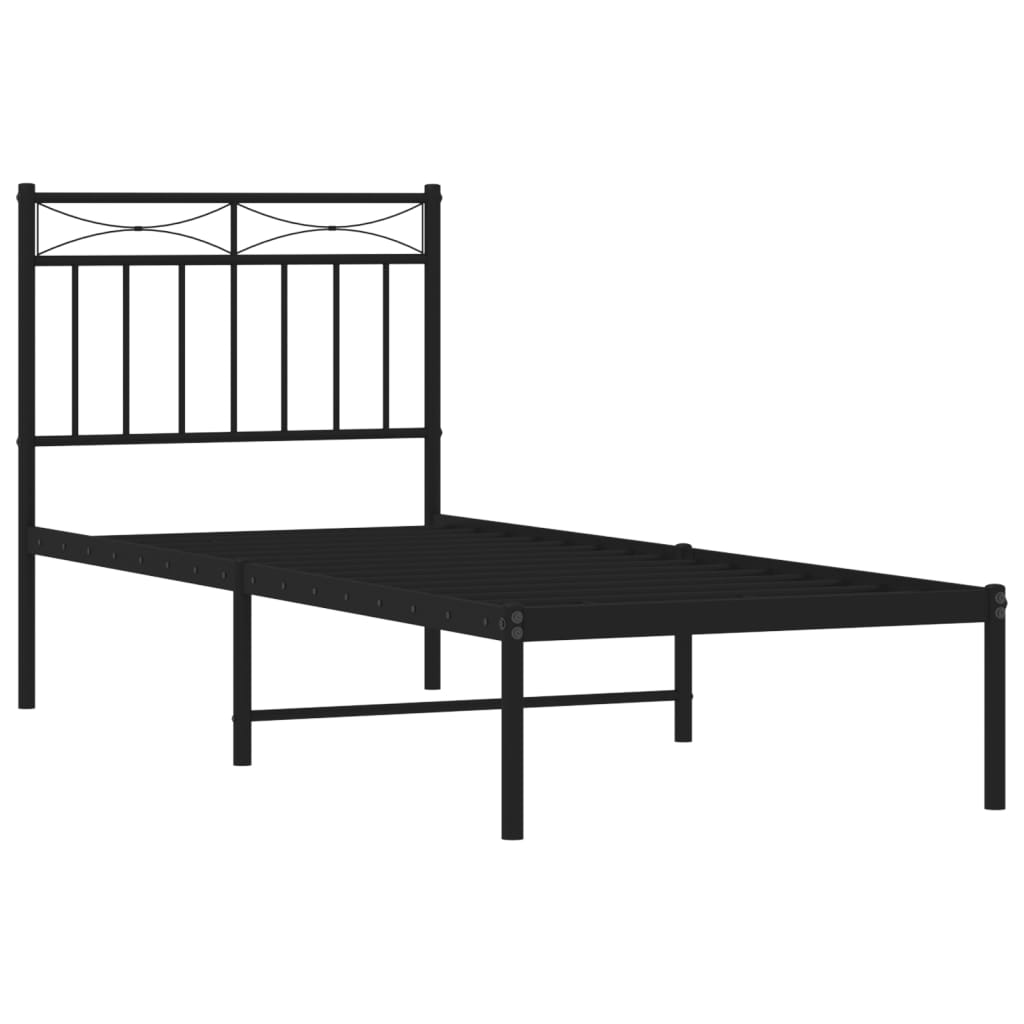 fekete fém ágykeret fejtámlával 80 x 200 cm