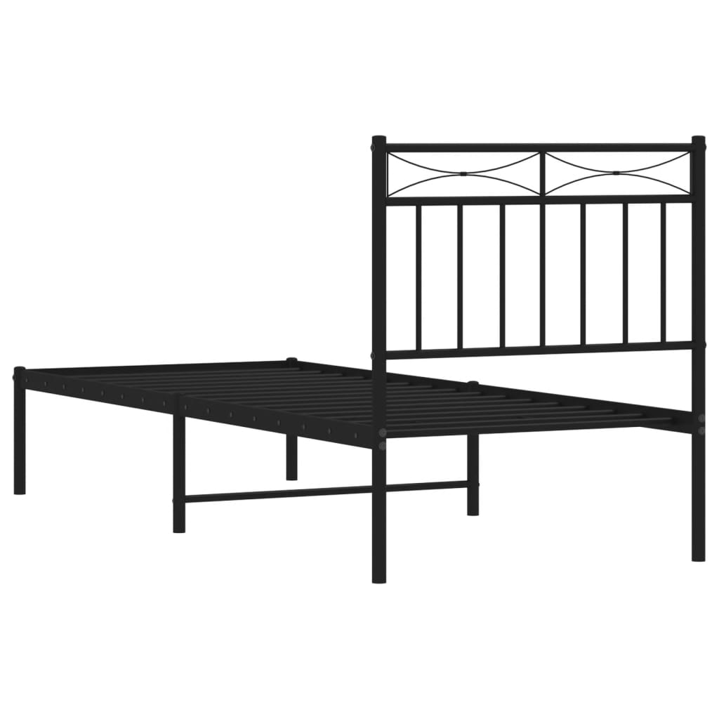 fekete fém ágykeret fejtámlával 80 x 200 cm