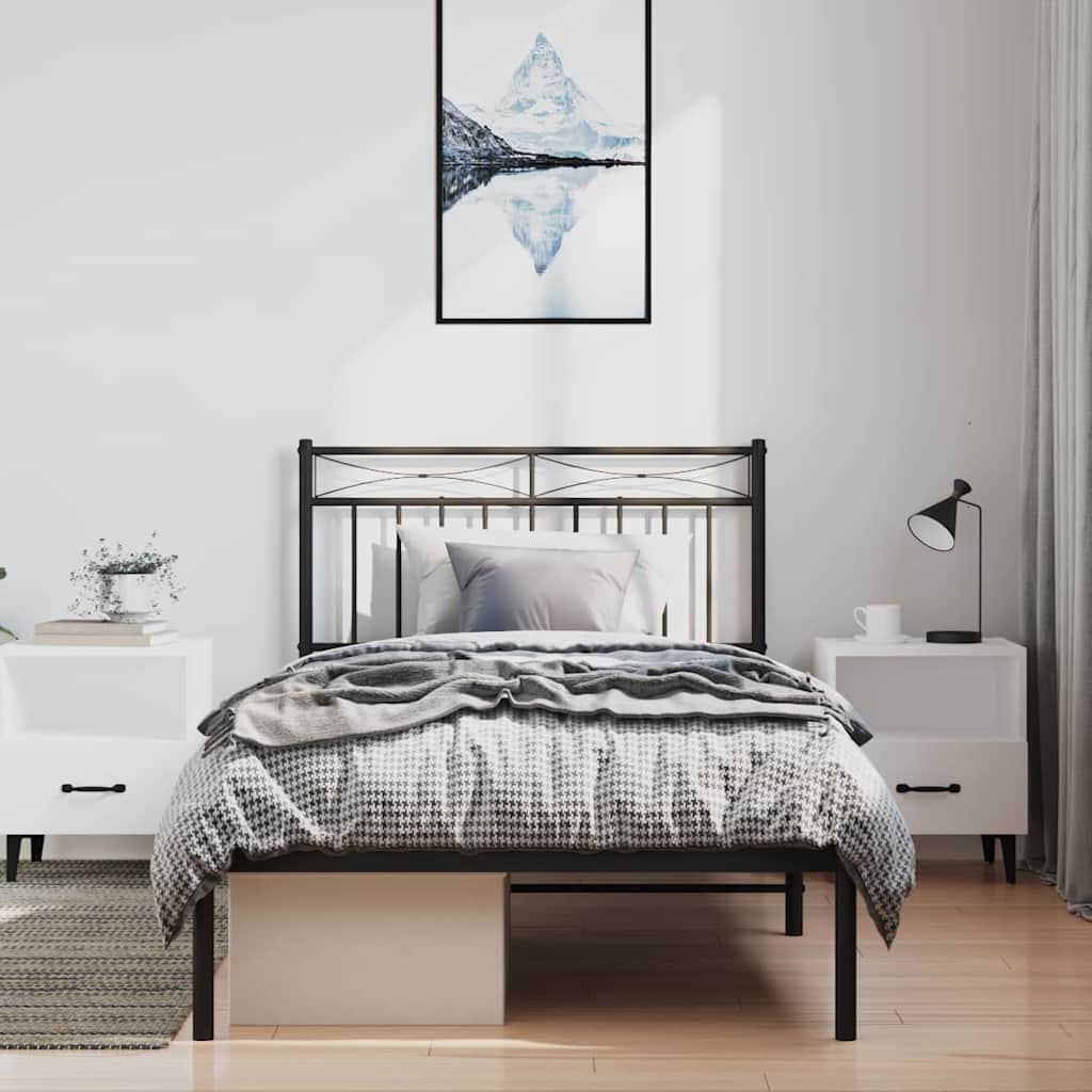 fekete fém ágykeret fejtámlával 100 x 200 cm