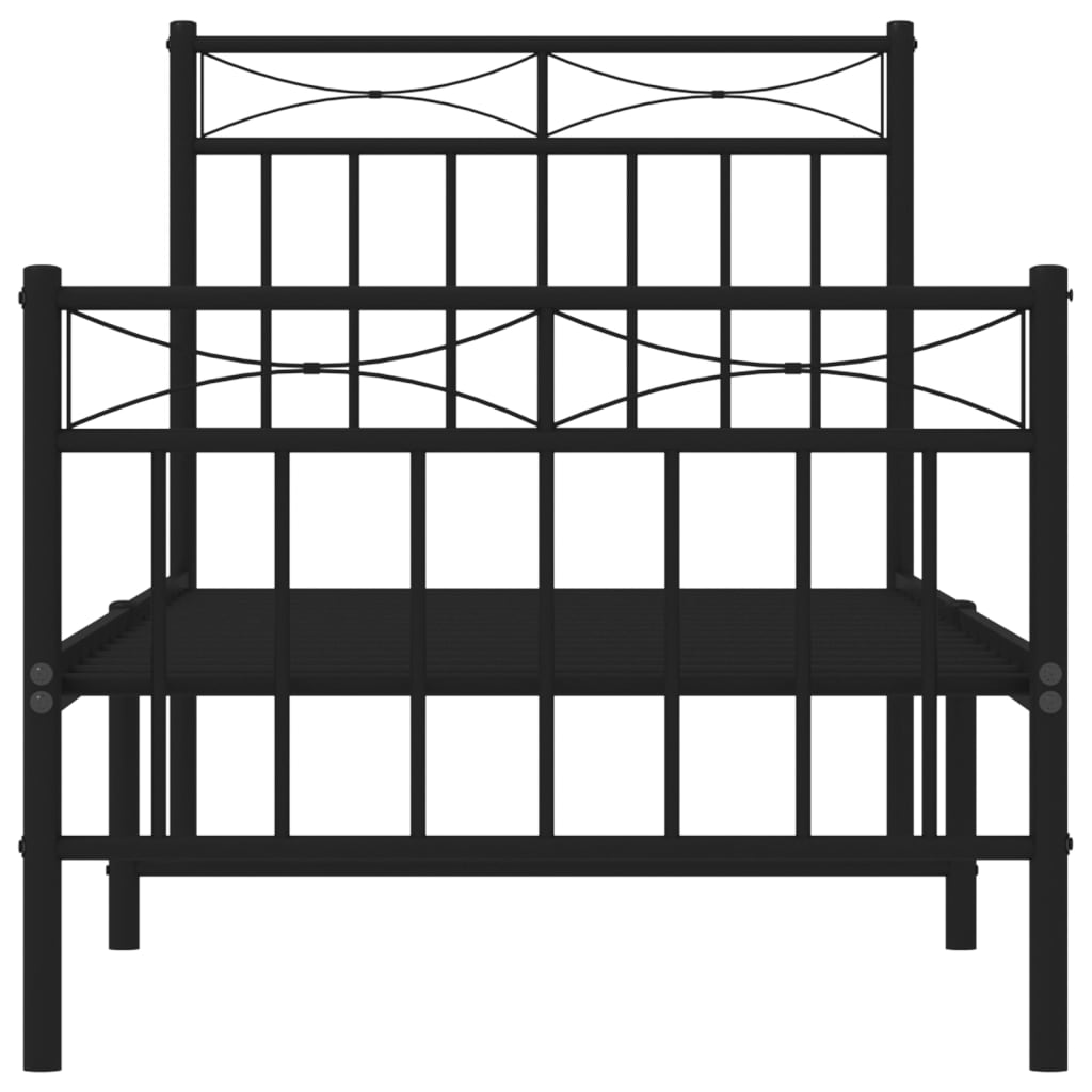 fekete fém ágykeret fej- és lábtámlával 80 x 200 cm