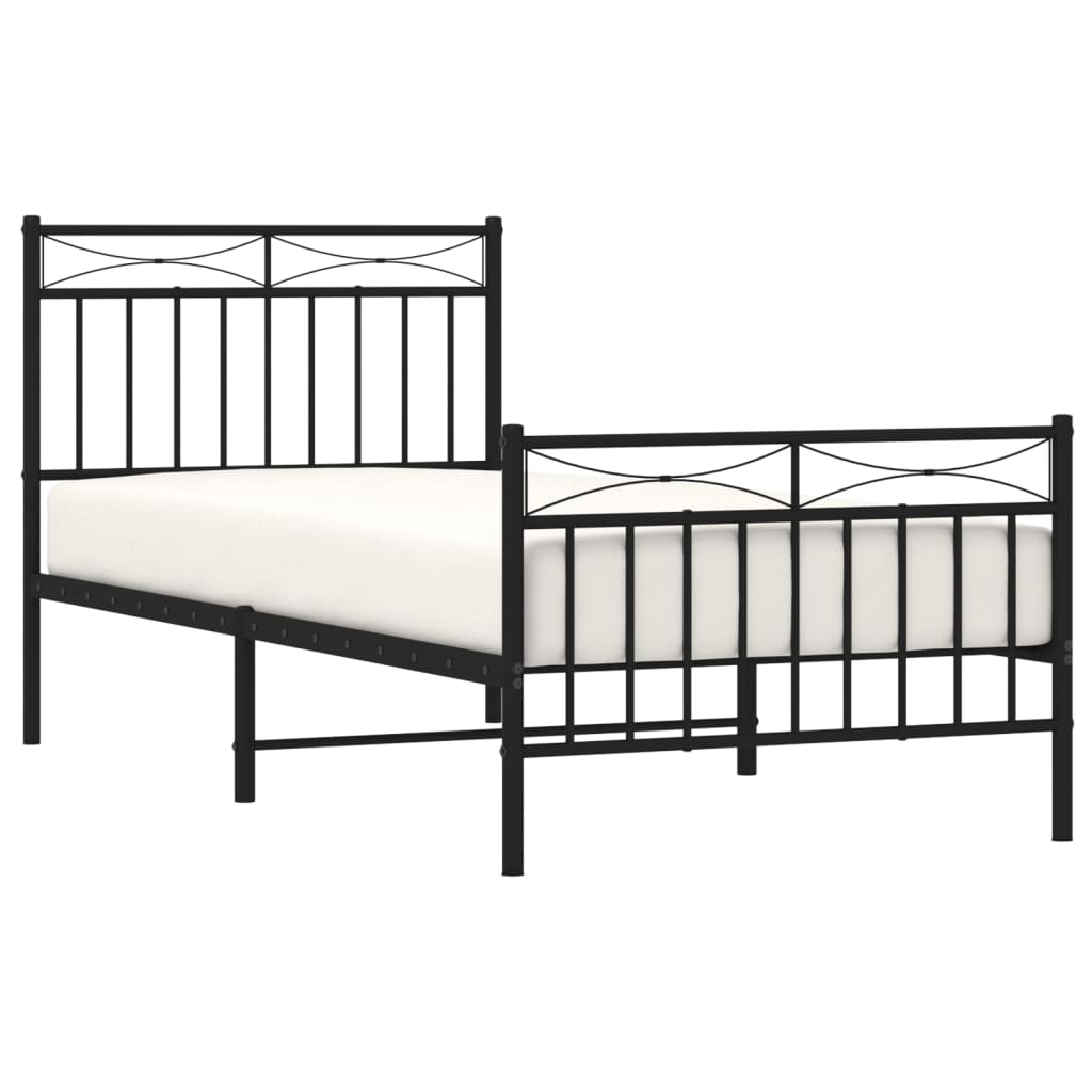 fekete fém ágykeret fej- és lábtámlával 90 x 200 cm