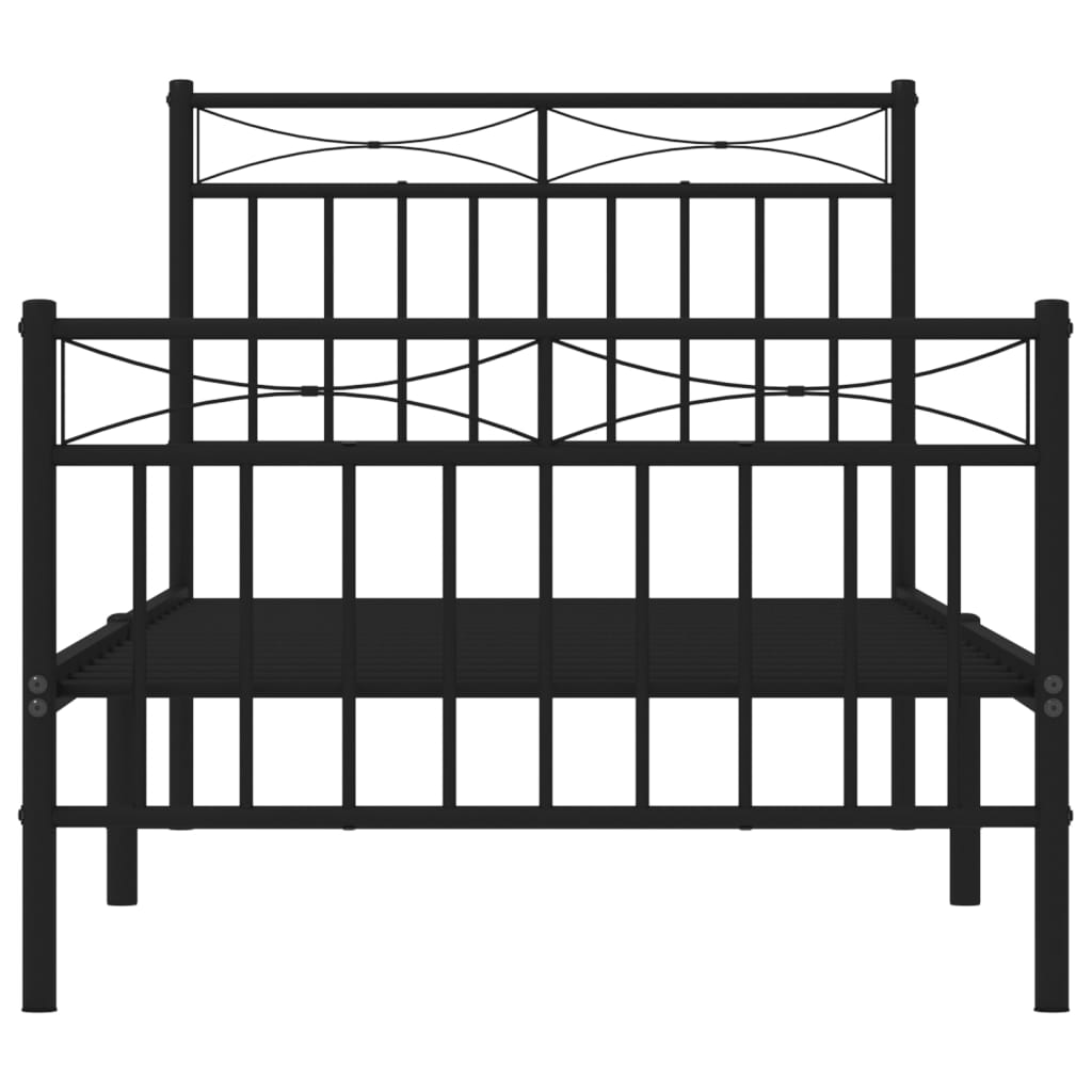 fekete fém ágykeret fej- és lábtámlával 90 x 200 cm