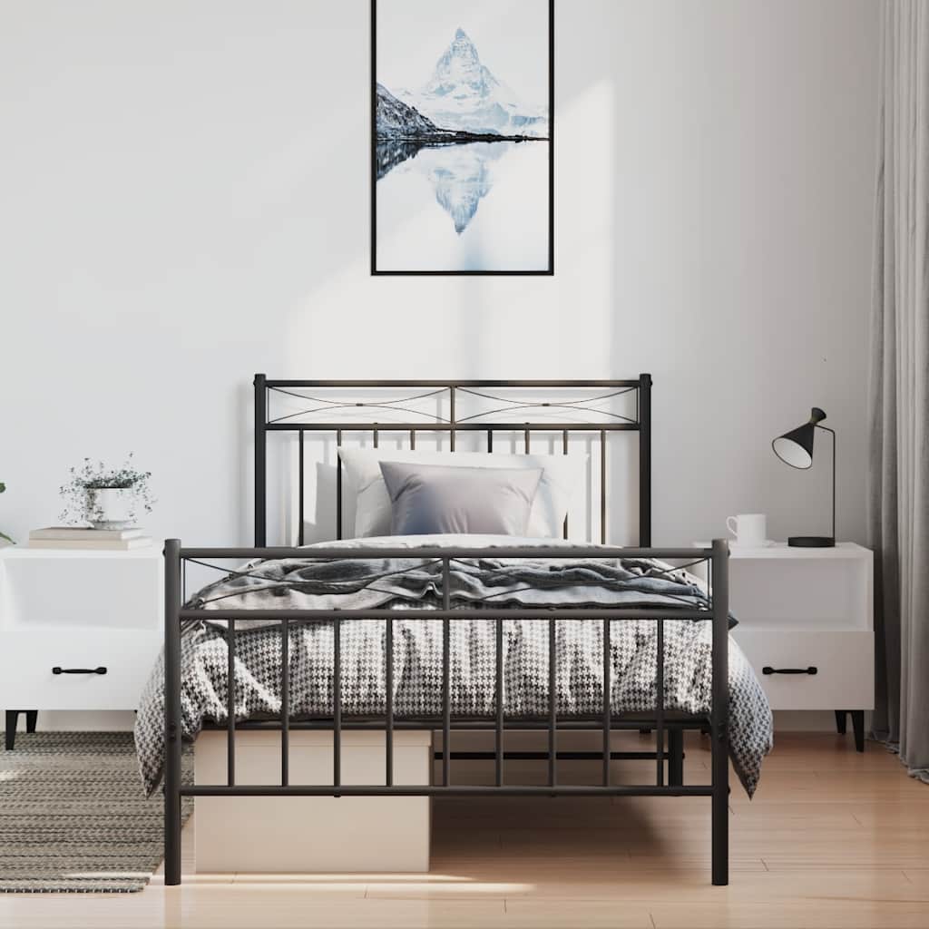 fekete fém ágykeret fej- és lábtámlával 100 x 190 cm
