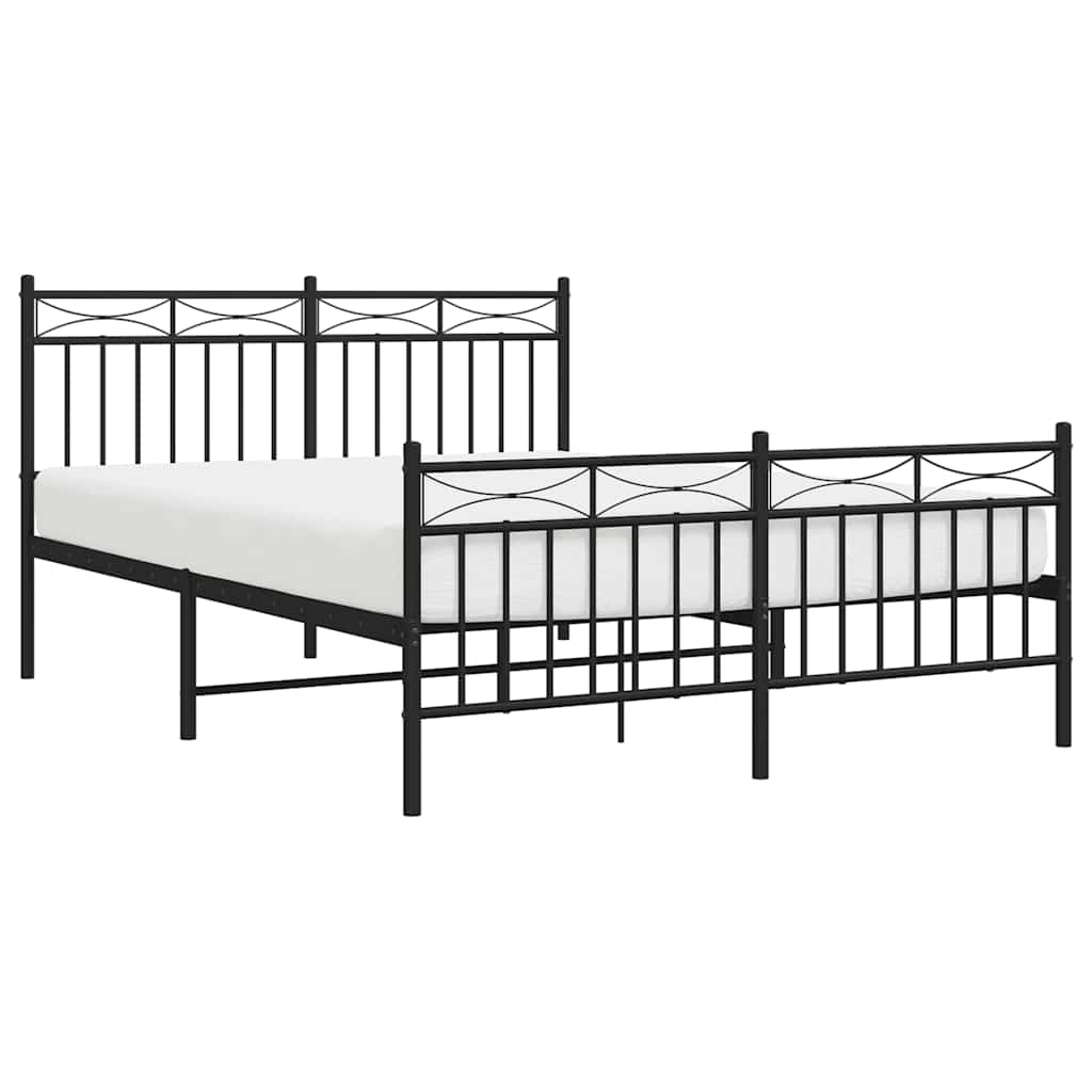 fekete fém ágykeret fej- és lábtámlával 135 x 190 cm