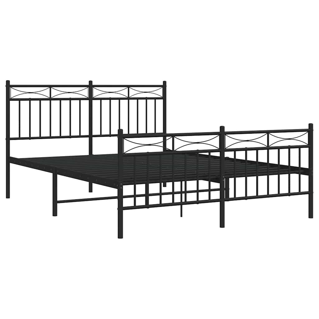 fekete fém ágykeret fej- és lábtámlával 135 x 190 cm