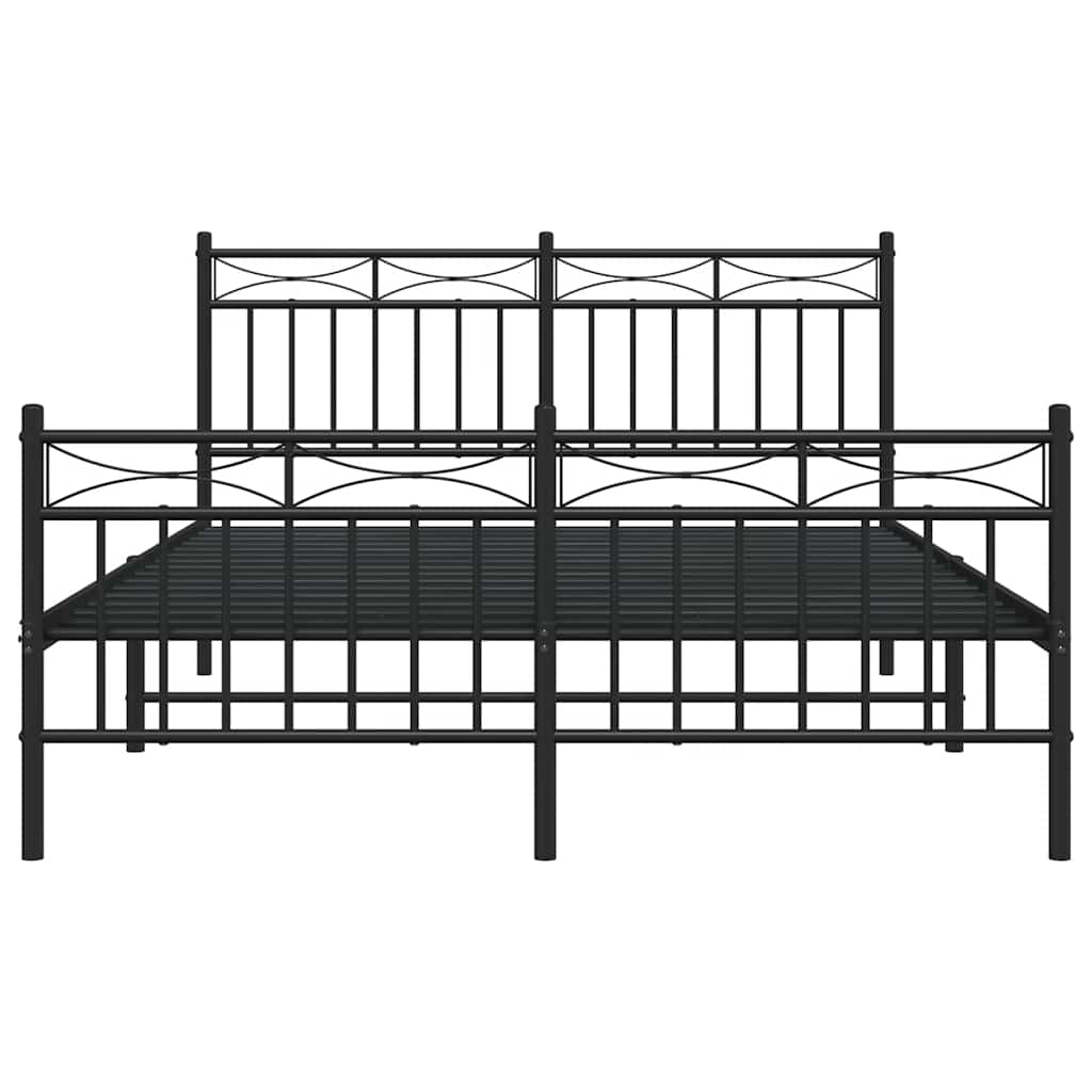 fekete fém ágykeret fej- és lábtámlával 135 x 190 cm