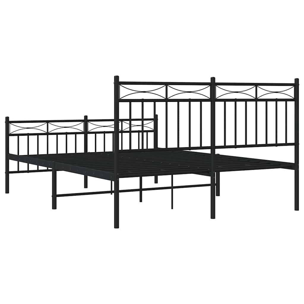 fekete fém ágykeret fej- és lábtámlával 135 x 190 cm