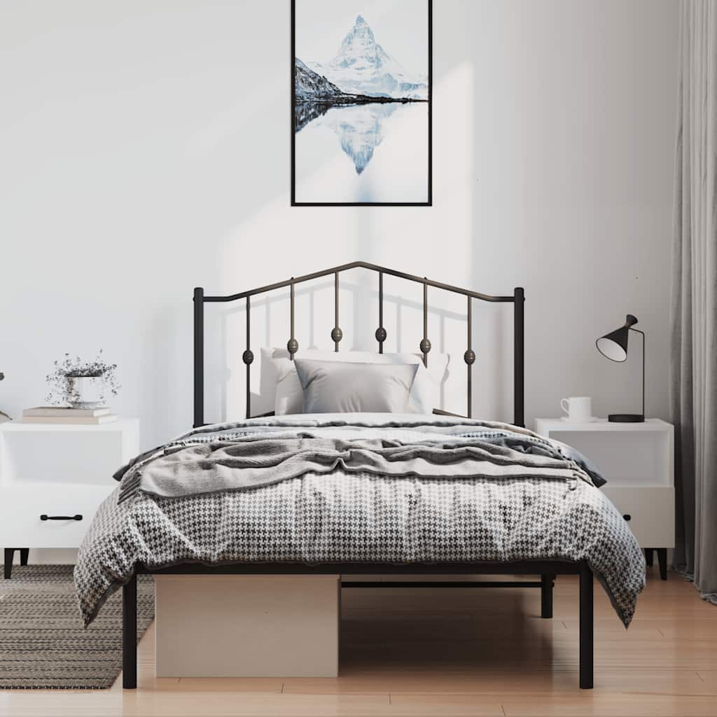 fekete fém ágykeret fejtámlával 100 x 190 cm