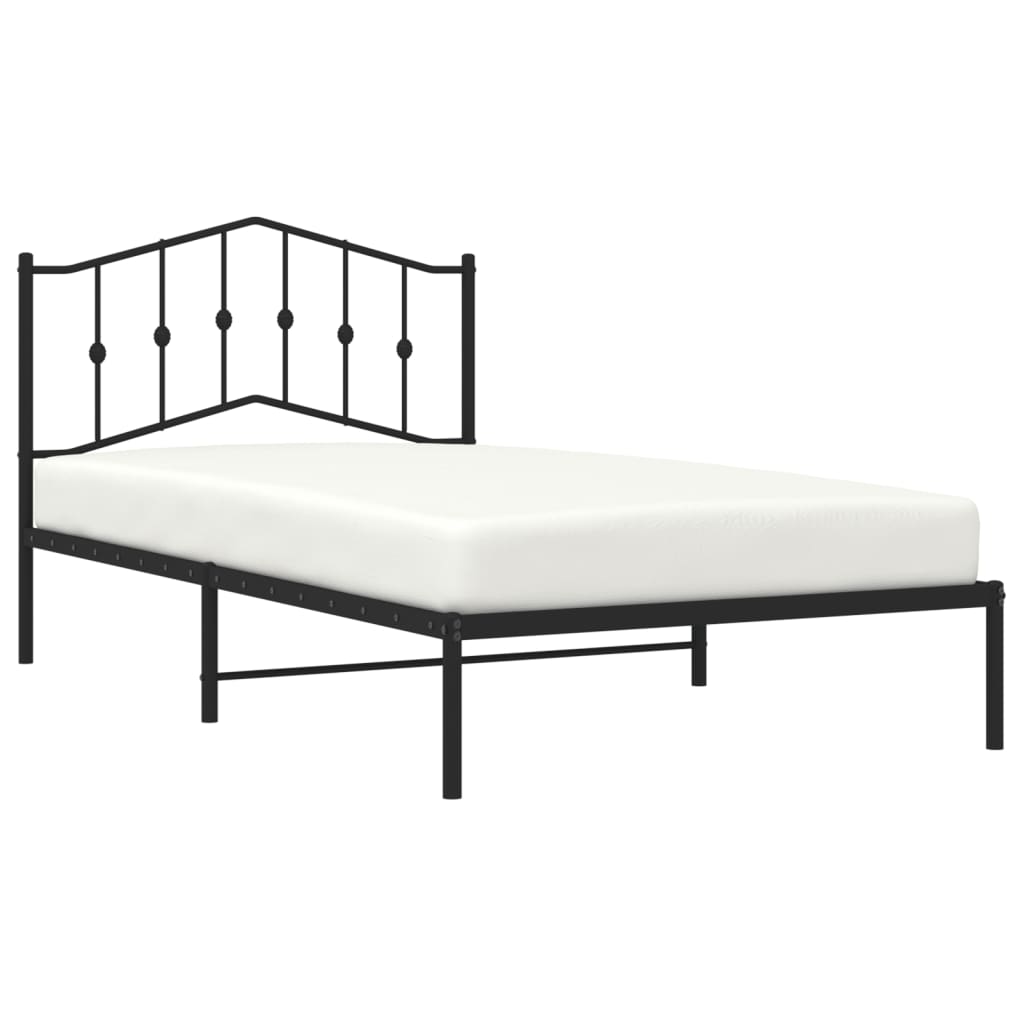 fekete fém ágykeret fejtámlával 107 x 203 cm