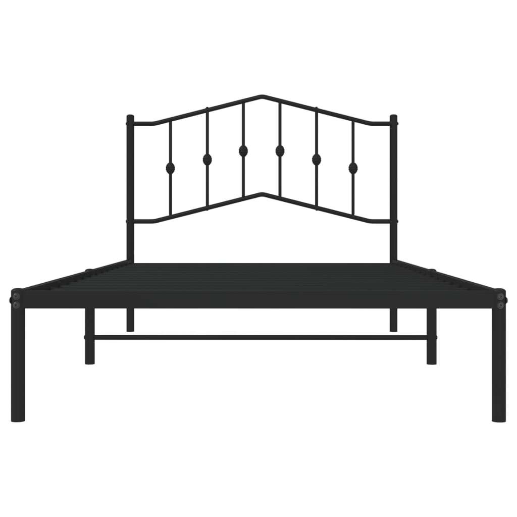 fekete fém ágykeret fejtámlával 107 x 203 cm