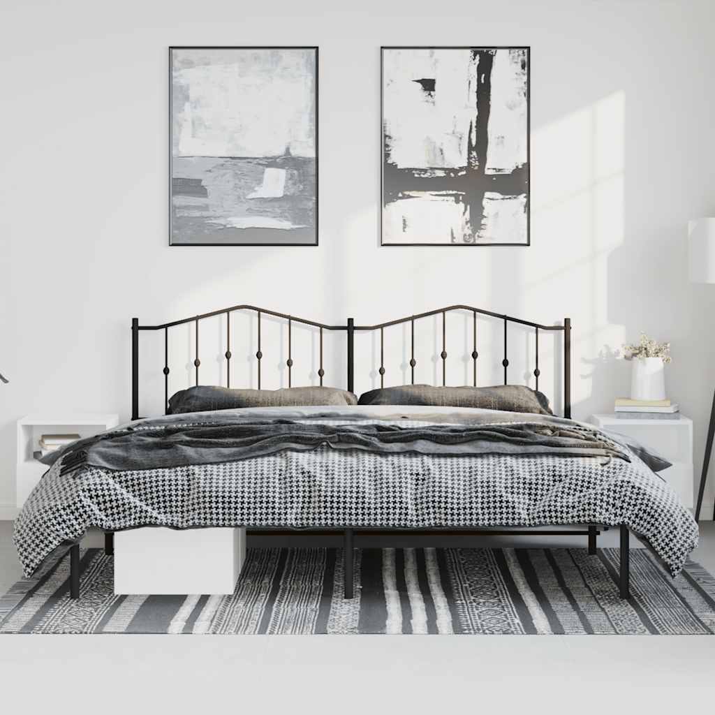 fekete fém ágykeret fejtámlával 183 x 213 cm