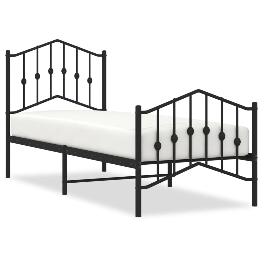 fekete fém ágykeret fej- és lábtámlával 75 x 190 cm