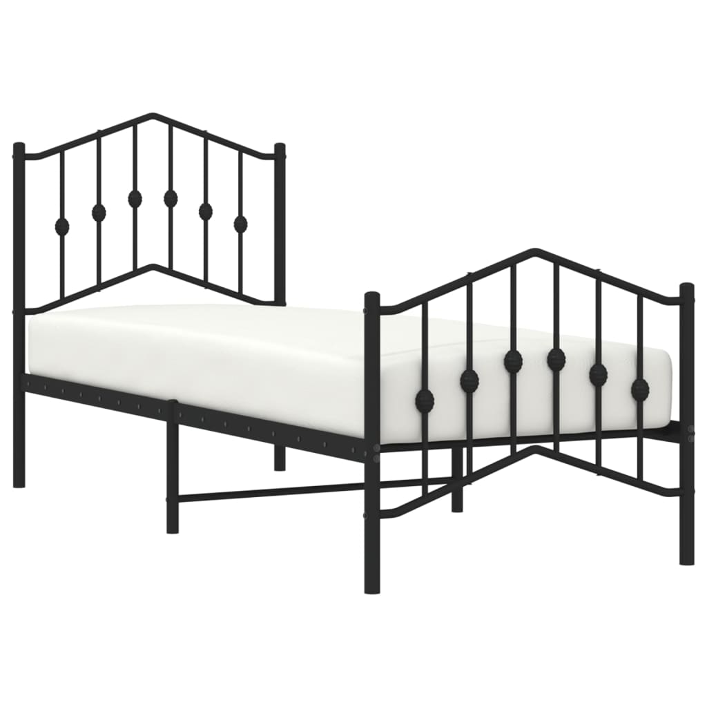 fekete fém ágykeret fej- és lábtámlával 75 x 190 cm