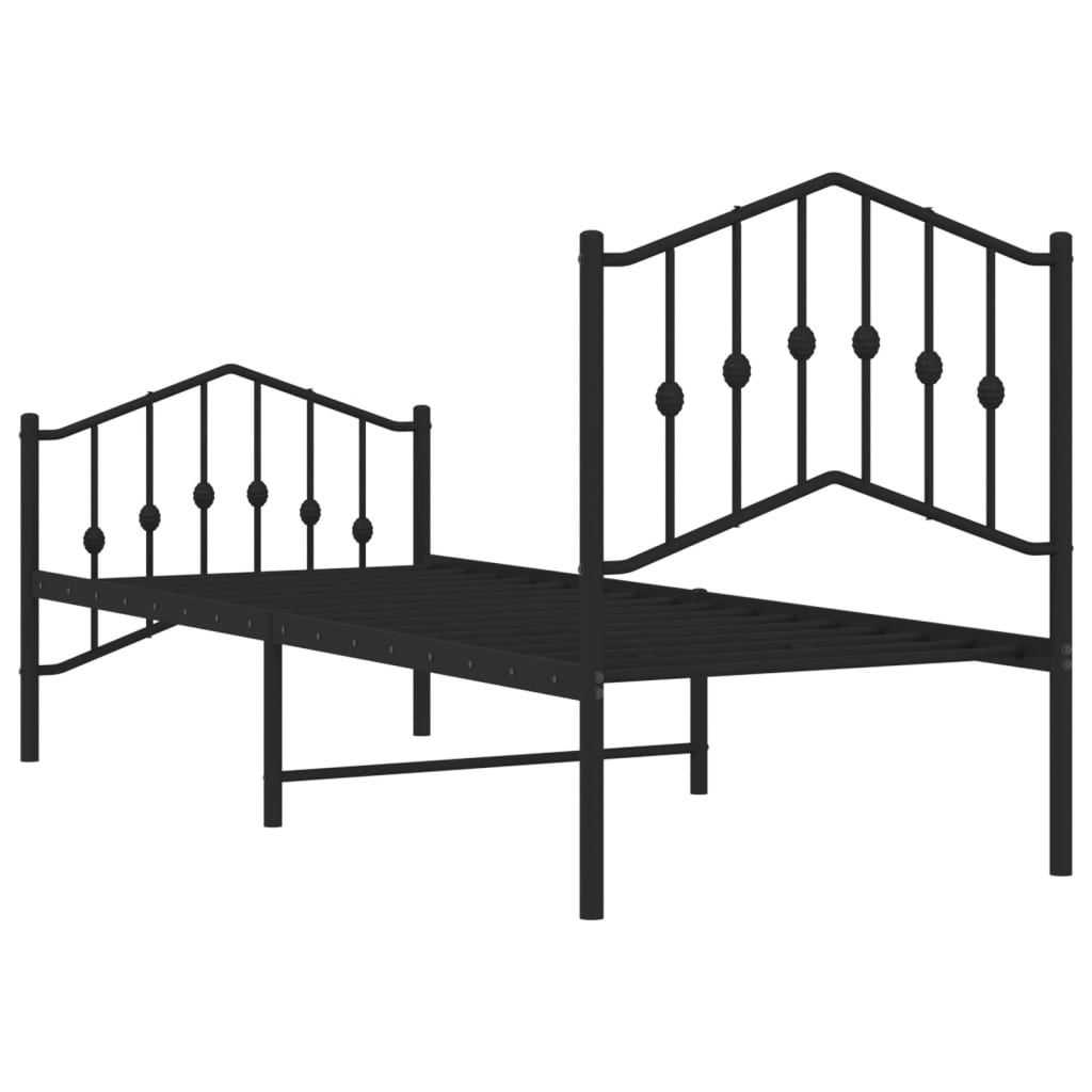 fekete fém ágykeret fej- és lábtámlával 75 x 190 cm