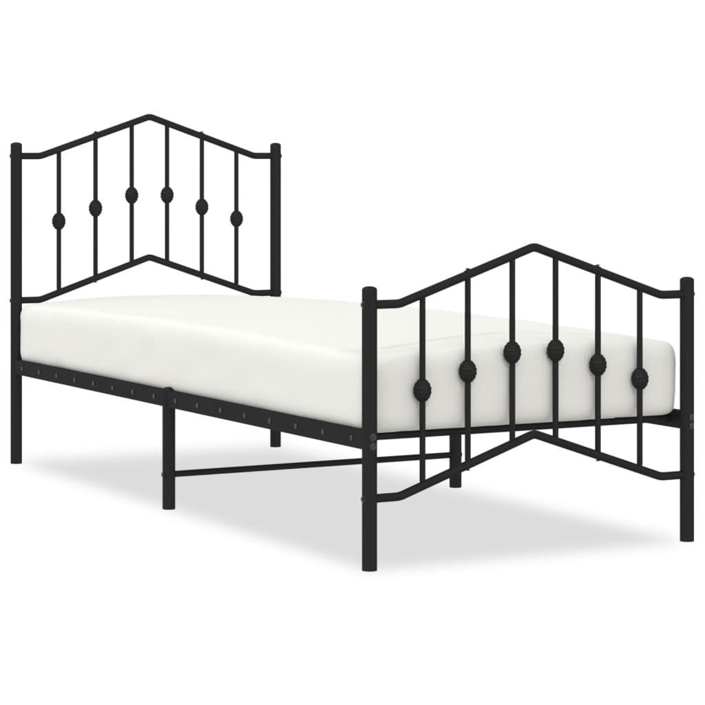 fekete fém ágykeret fej- és lábtámlával 80 x 200 cm