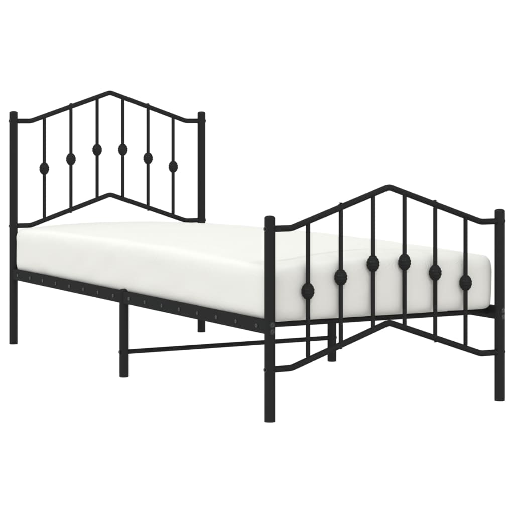 fekete fém ágykeret fej- és lábtámlával 80 x 200 cm