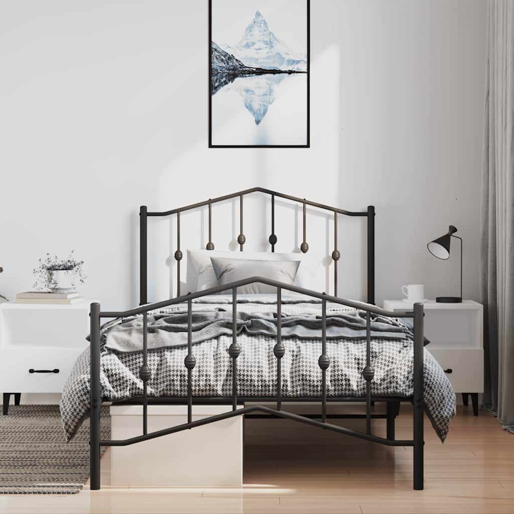 fekete fém ágykeret fej- és lábtámlával 100 x 200 cm
