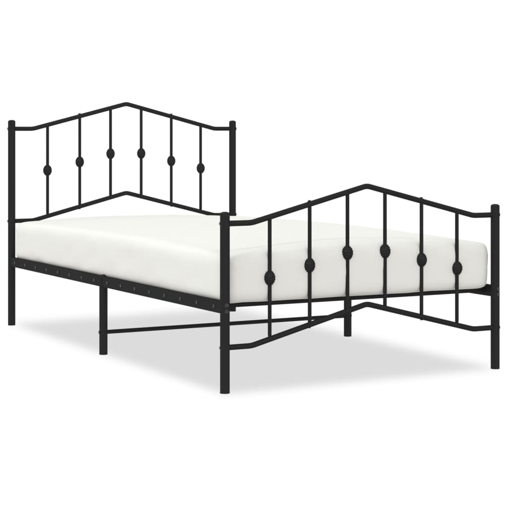 fekete fém ágykeret fej- és lábtámlával 107 x 203 cm