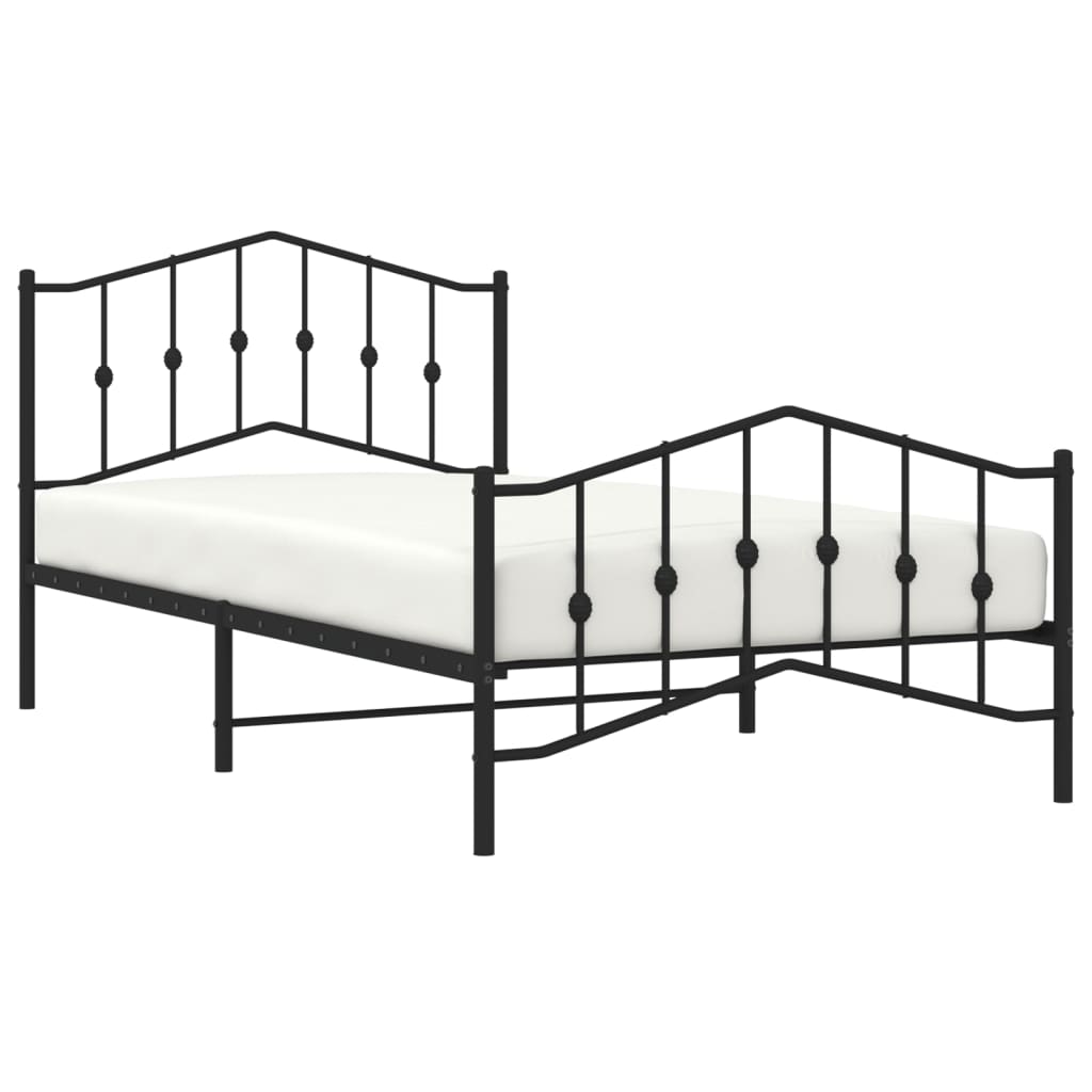 fekete fém ágykeret fej- és lábtámlával 107 x 203 cm