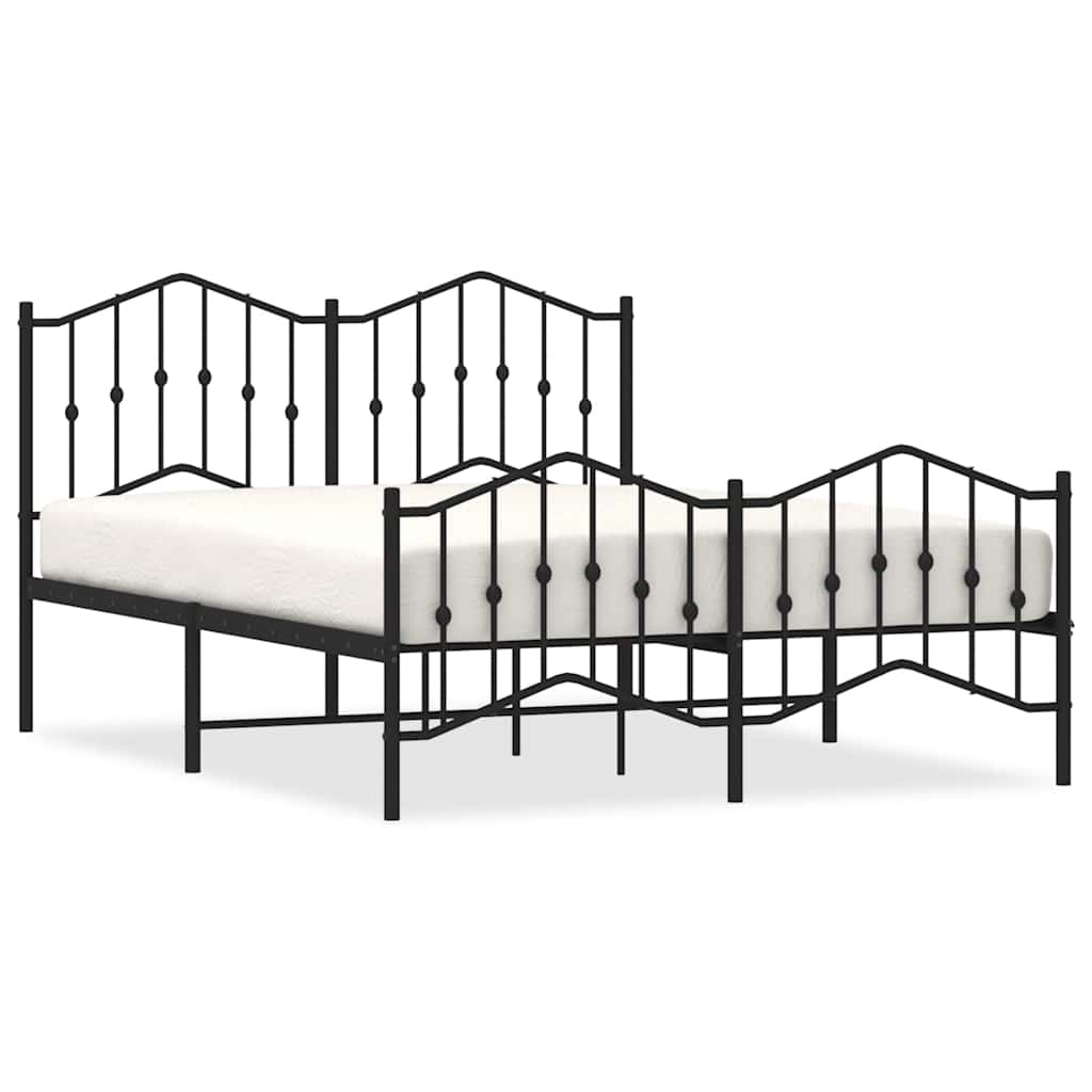 fekete fém ágykeret fej- és lábtámlával 135 x 190 cm
