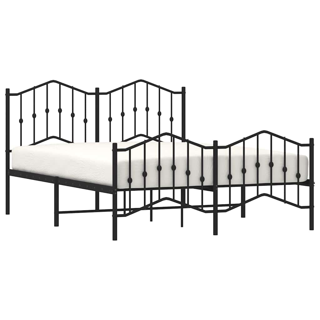 fekete fém ágykeret fej- és lábtámlával 135 x 190 cm
