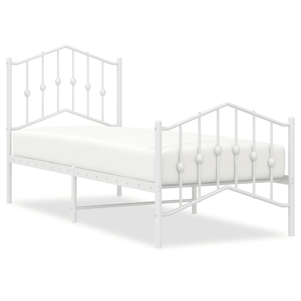 fehér fém ágykeret fej- és lábtámlával 75 x 190 cm