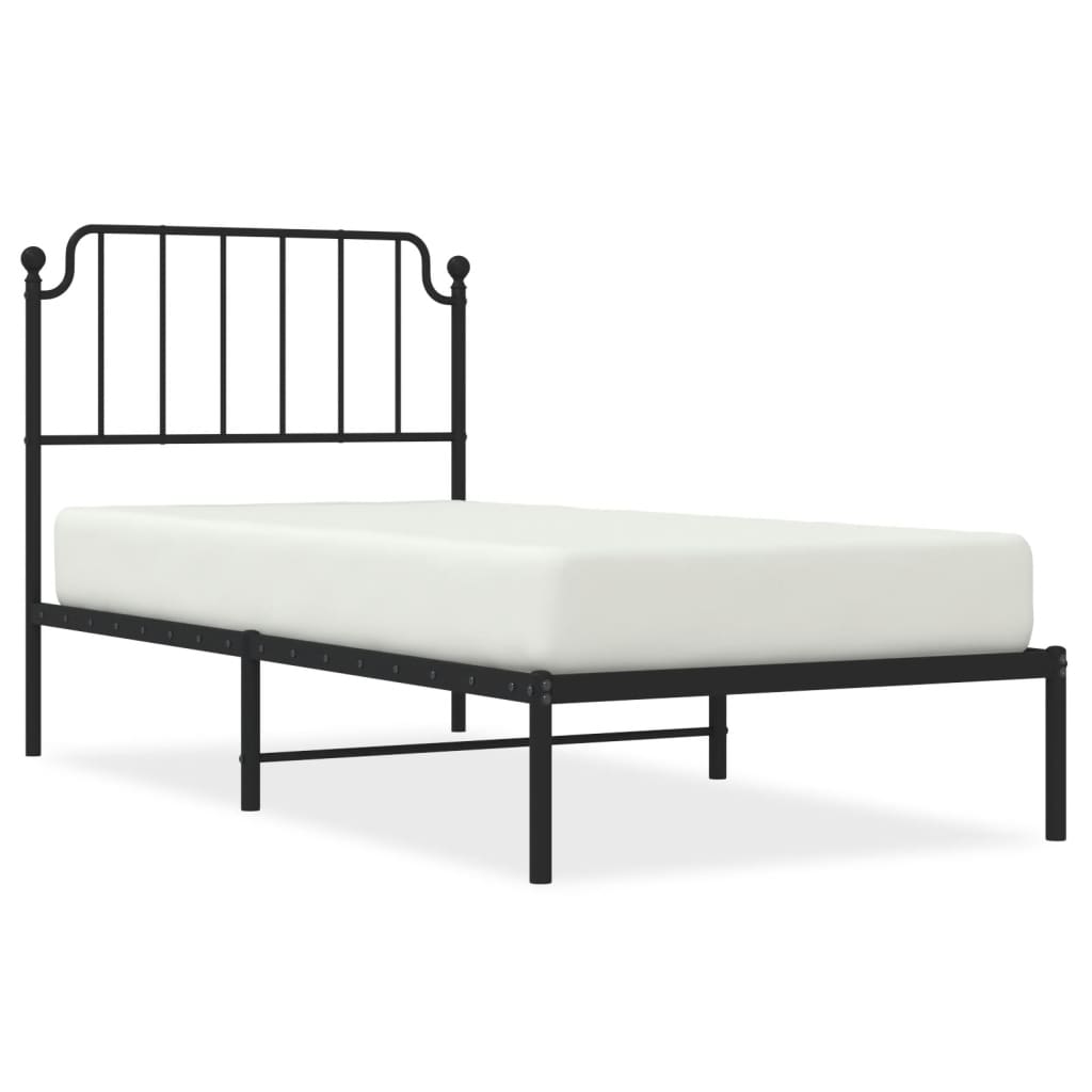 fekete fém ágykeret fejtámlával 90 x 200 cm
