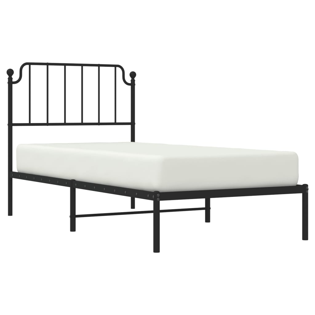 fekete fém ágykeret fejtámlával 90 x 200 cm