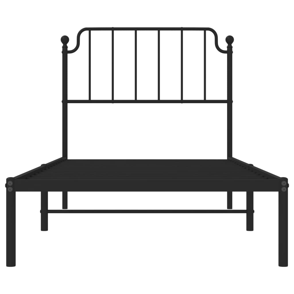 fekete fém ágykeret fejtámlával 90 x 200 cm