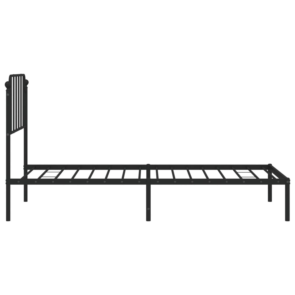 fekete fém ágykeret fejtámlával 90 x 200 cm