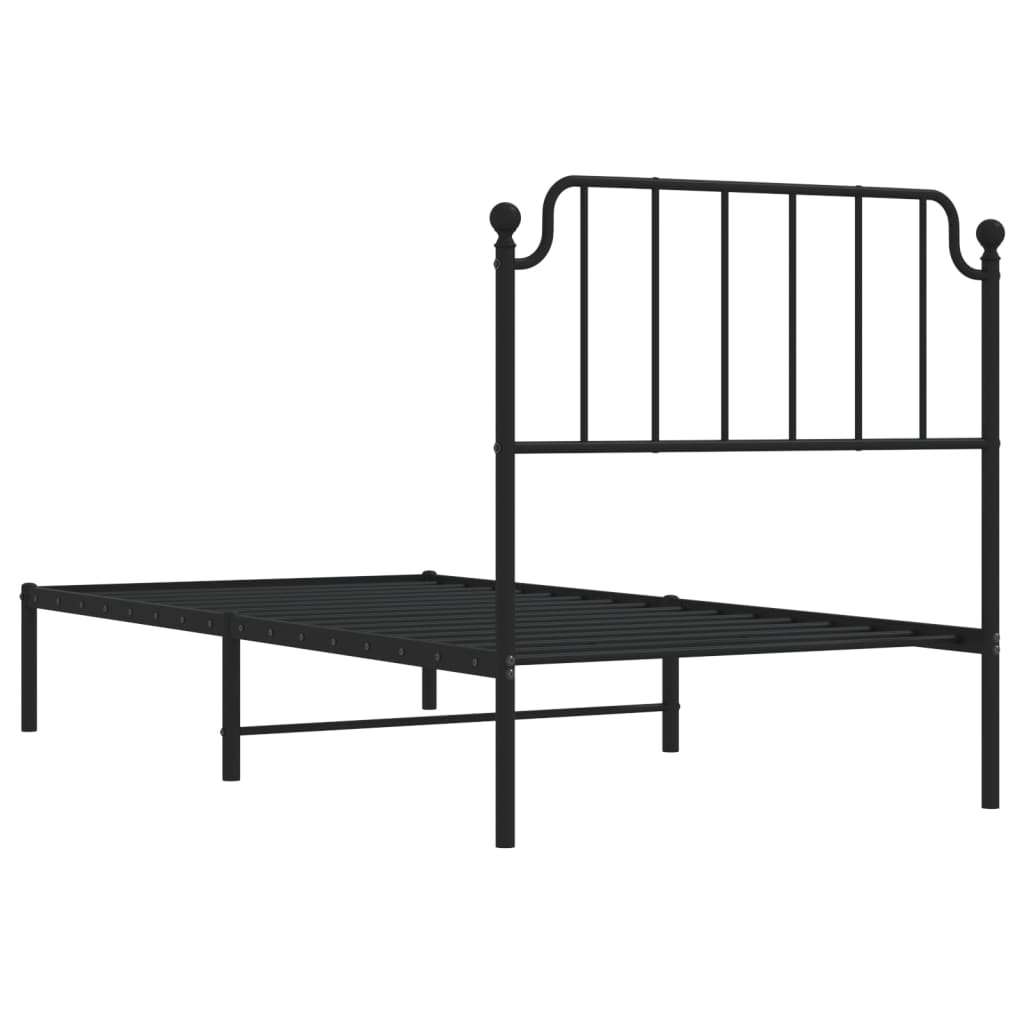 fekete fém ágykeret fejtámlával 90 x 200 cm