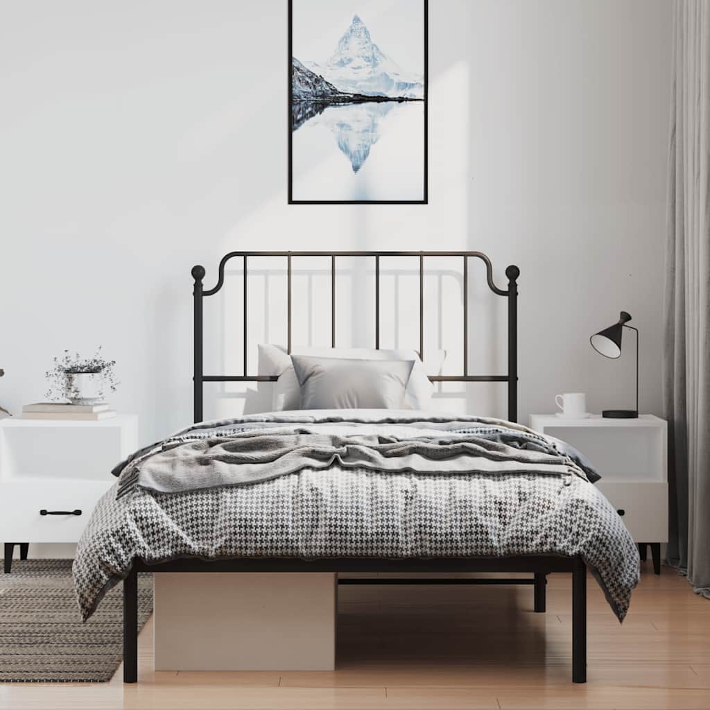 fekete fém ágykeret fejtámlával 100 x 190 cm