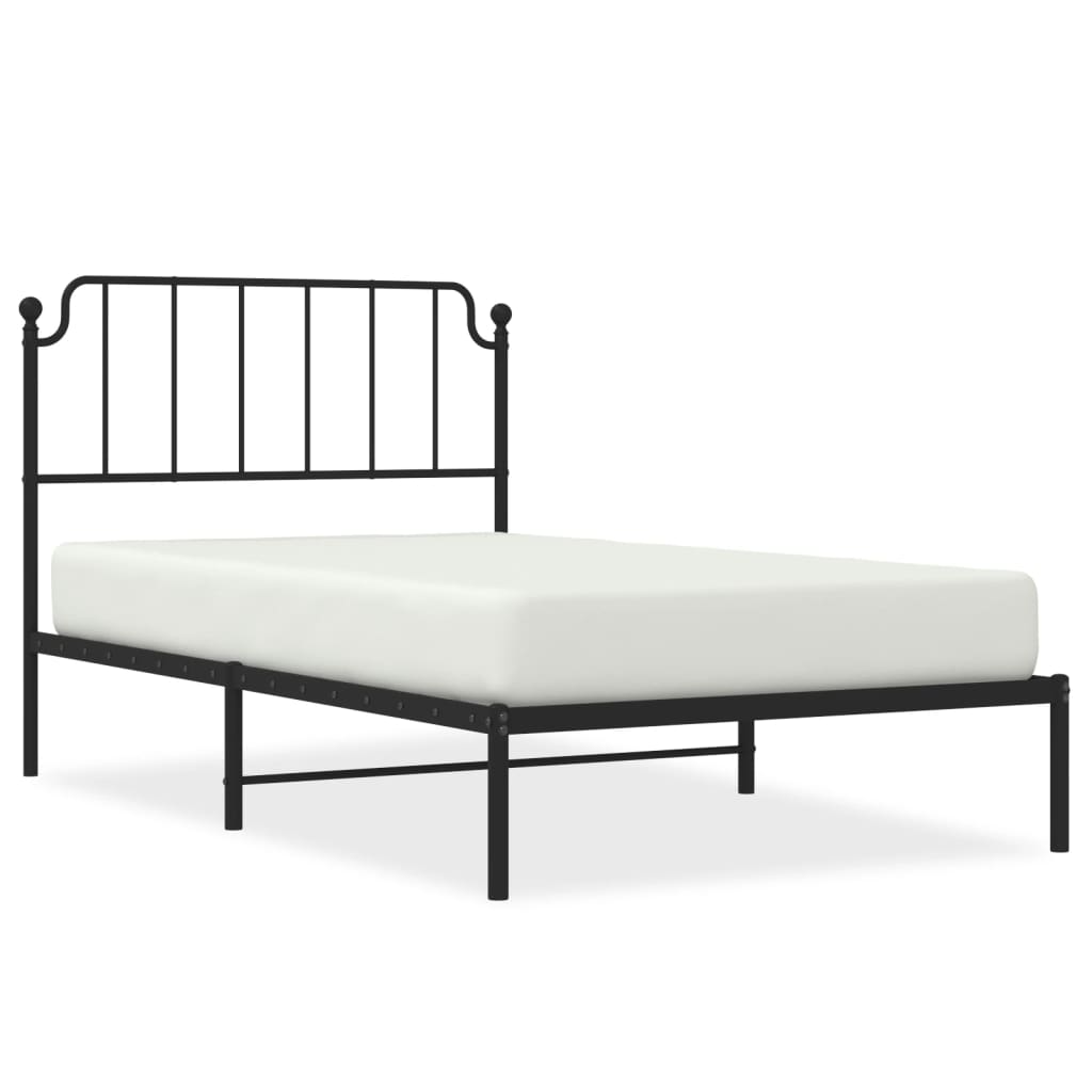 fekete fém ágykeret fejtámlával 107 x 203 cm