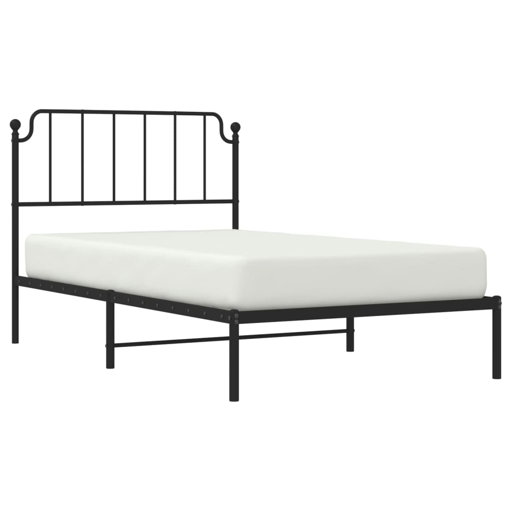 fekete fém ágykeret fejtámlával 107 x 203 cm