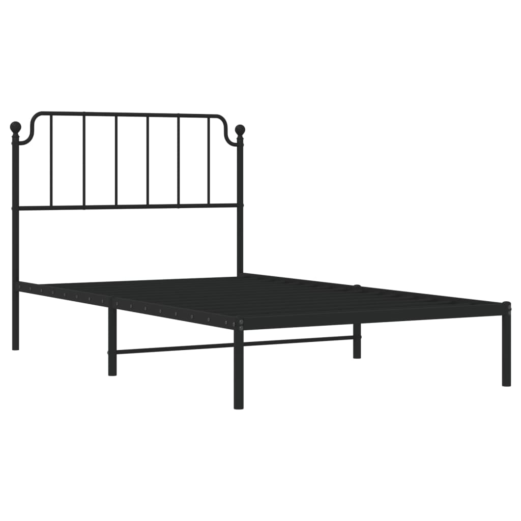 fekete fém ágykeret fejtámlával 107 x 203 cm