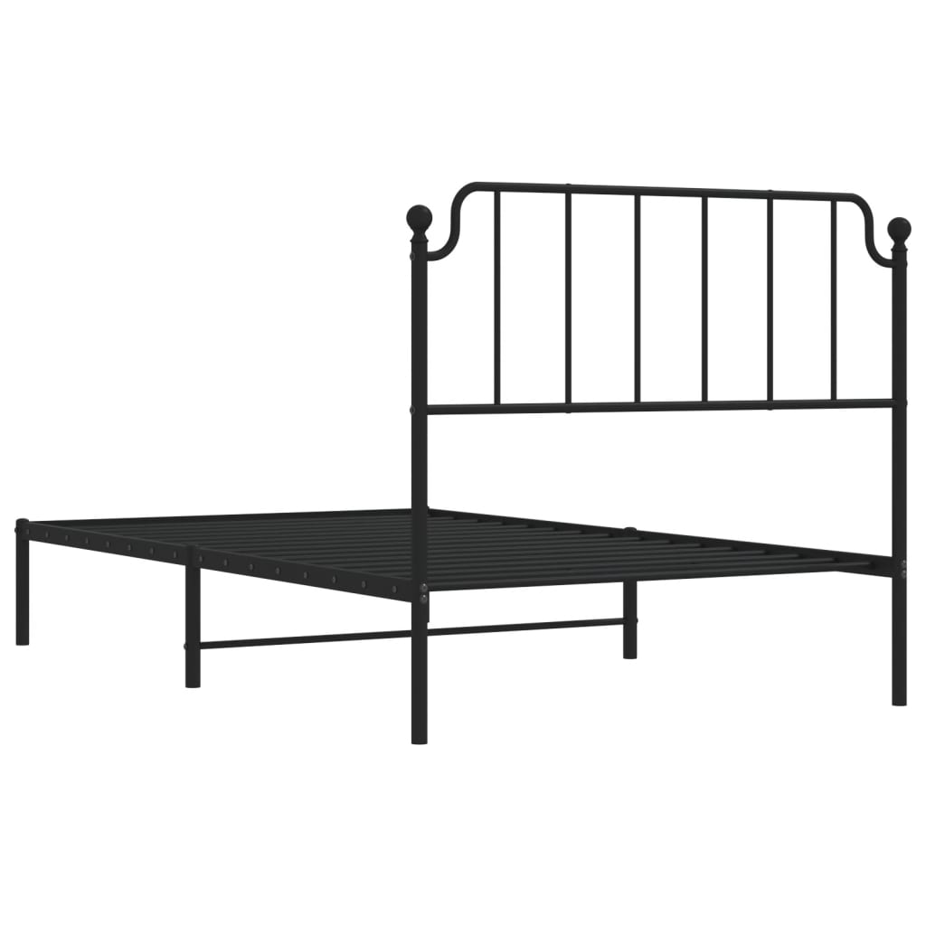 fekete fém ágykeret fejtámlával 107 x 203 cm