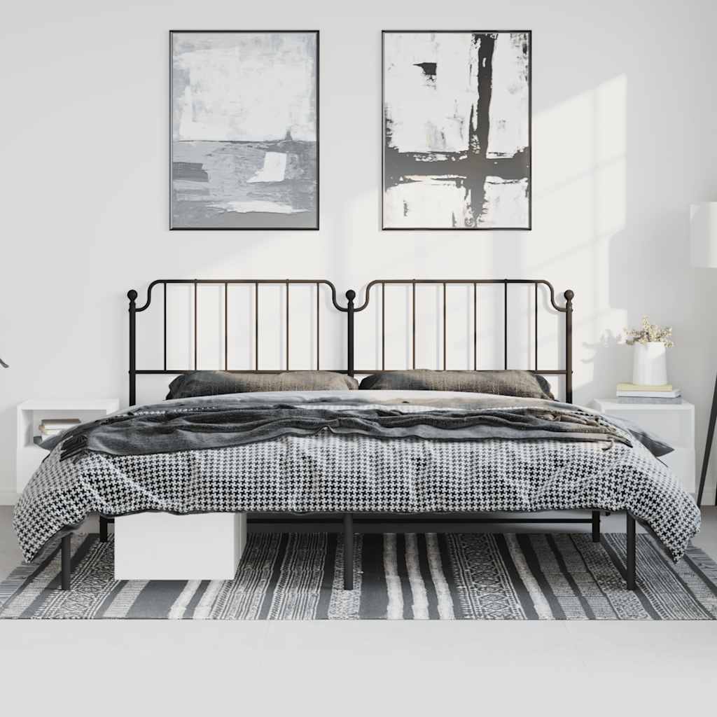 fekete fém ágykeret fejtámlával 183 x 213 cm