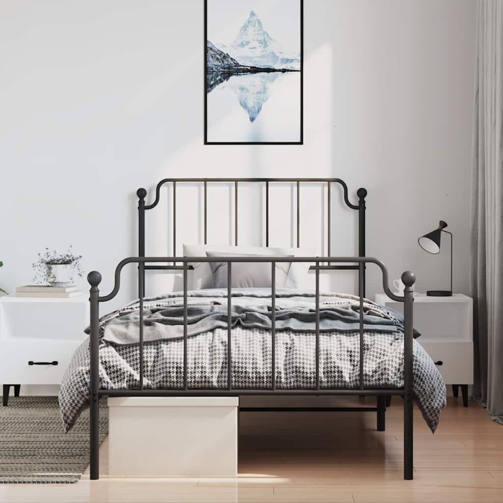 fekete fém ágykeret fej- és lábtámlával 100 x 200 cm