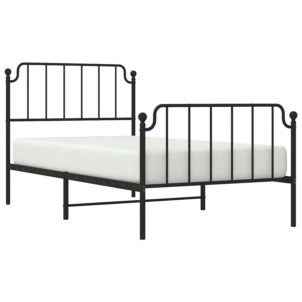 fekete fém ágykeret fej- és lábtámlával 100 x 200 cm