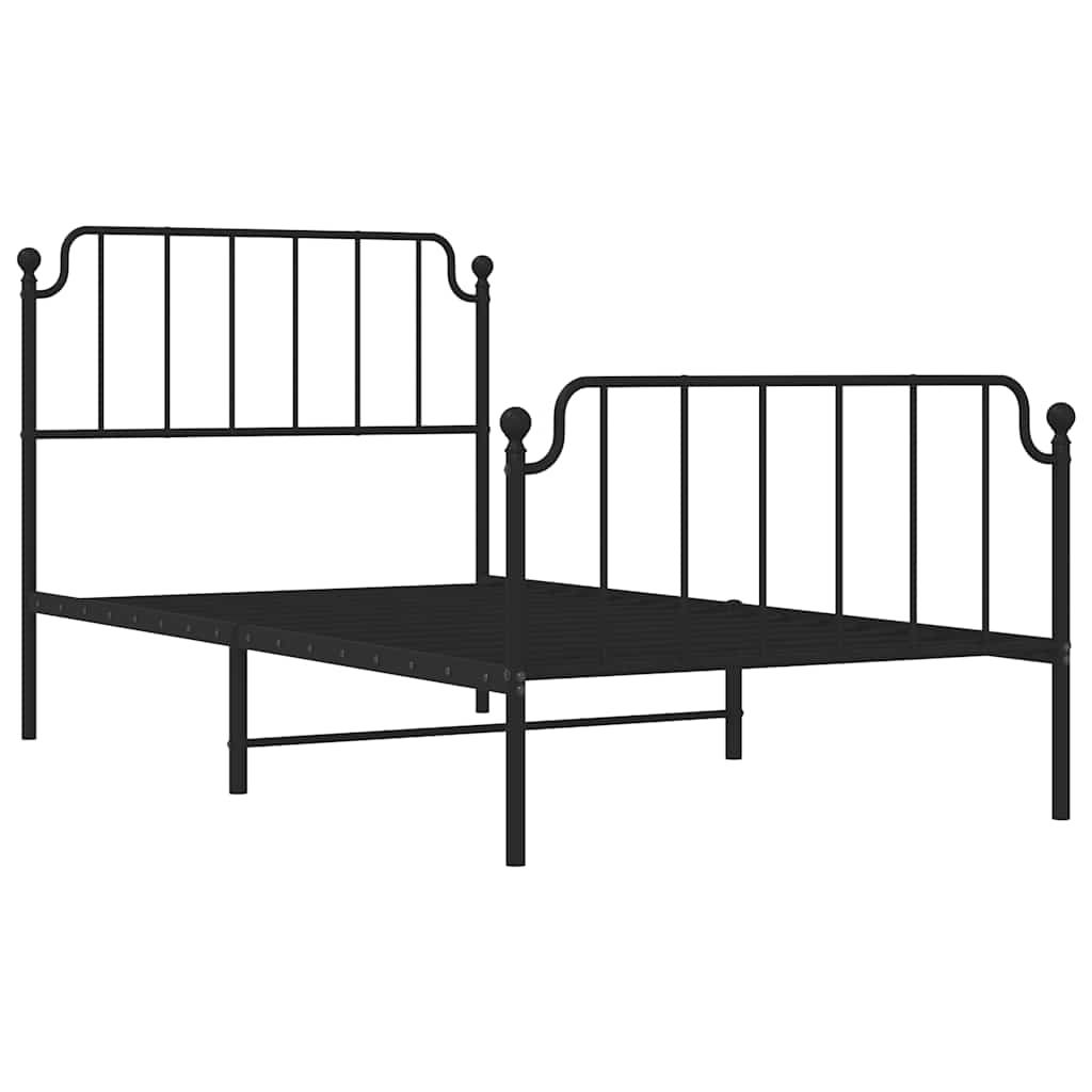 fekete fém ágykeret fej- és lábtámlával 100 x 200 cm