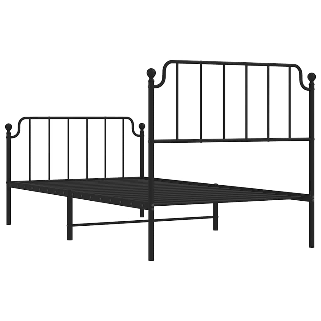 fekete fém ágykeret fej- és lábtámlával 100 x 200 cm