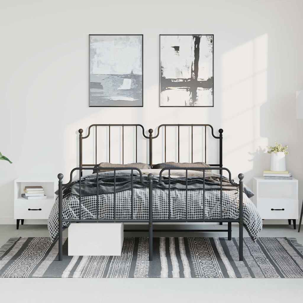 fekete fém ágykeret fej- és lábtámlával 135 x 190 cm