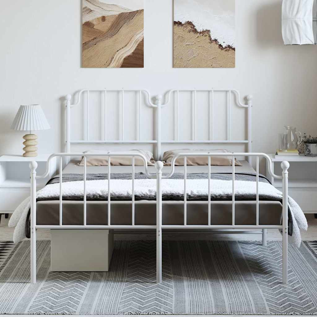 fehér fém ágykeret fej- és lábtámlával 135 x 190 cm