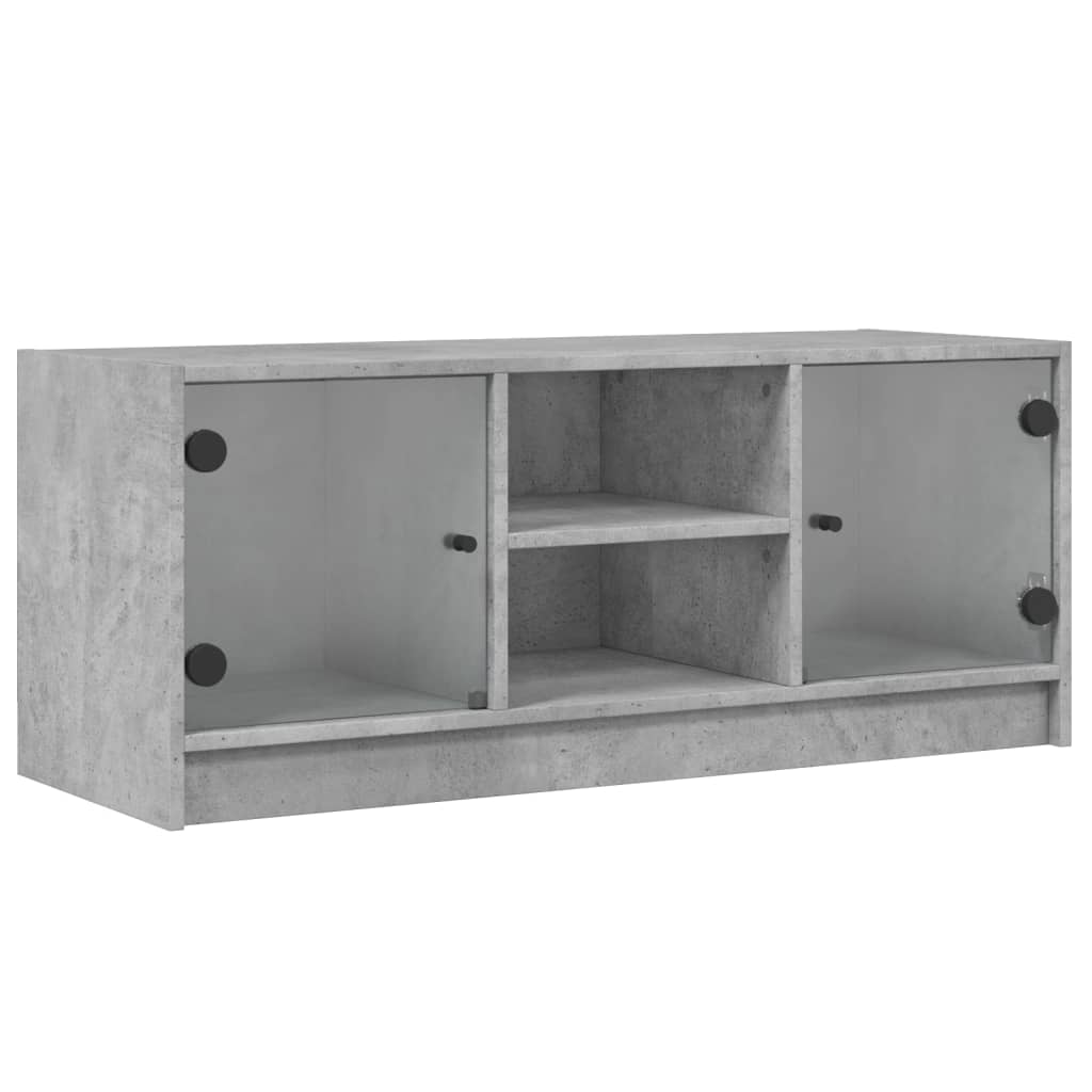 betonszürke TV-szekrény üvegajtókkal 102 x 37 x 42 cm