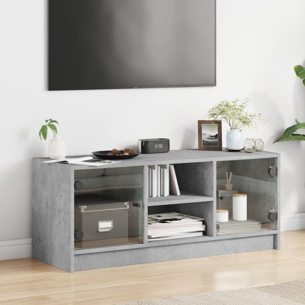 betonszürke TV-szekrény üvegajtókkal 102 x 37 x 42 cm