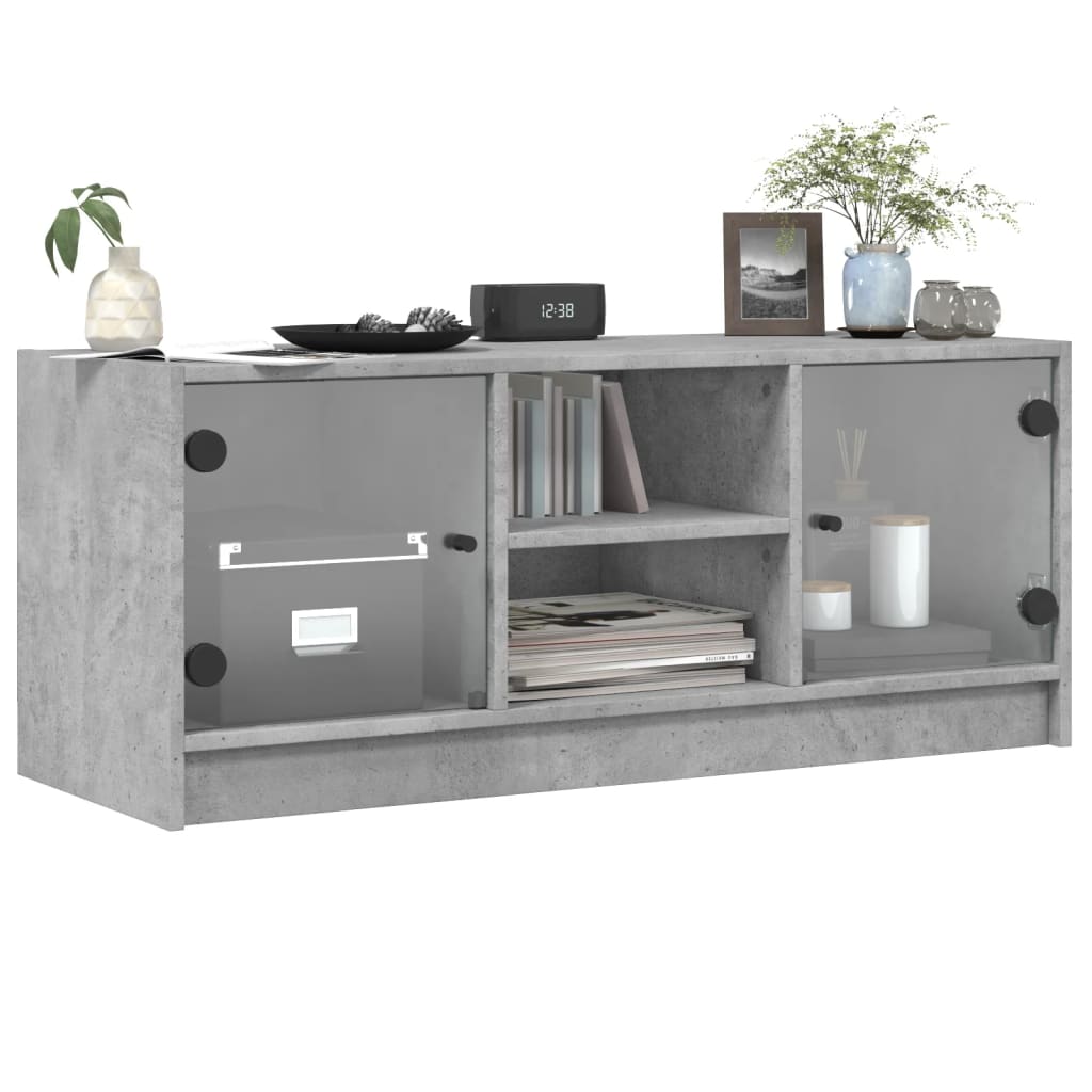 betonszürke TV-szekrény üvegajtókkal 102 x 37 x 42 cm