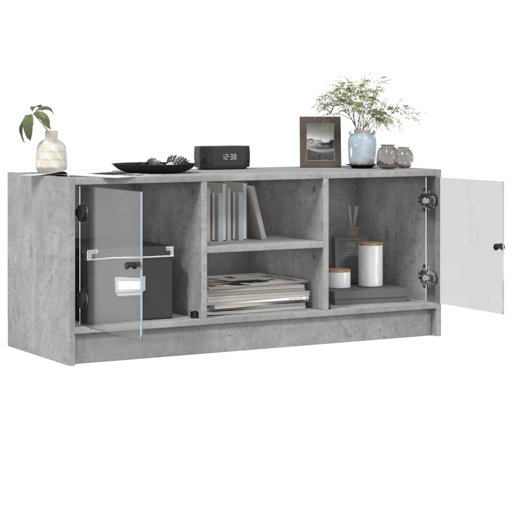 betonszürke TV-szekrény üvegajtókkal 102 x 37 x 42 cm