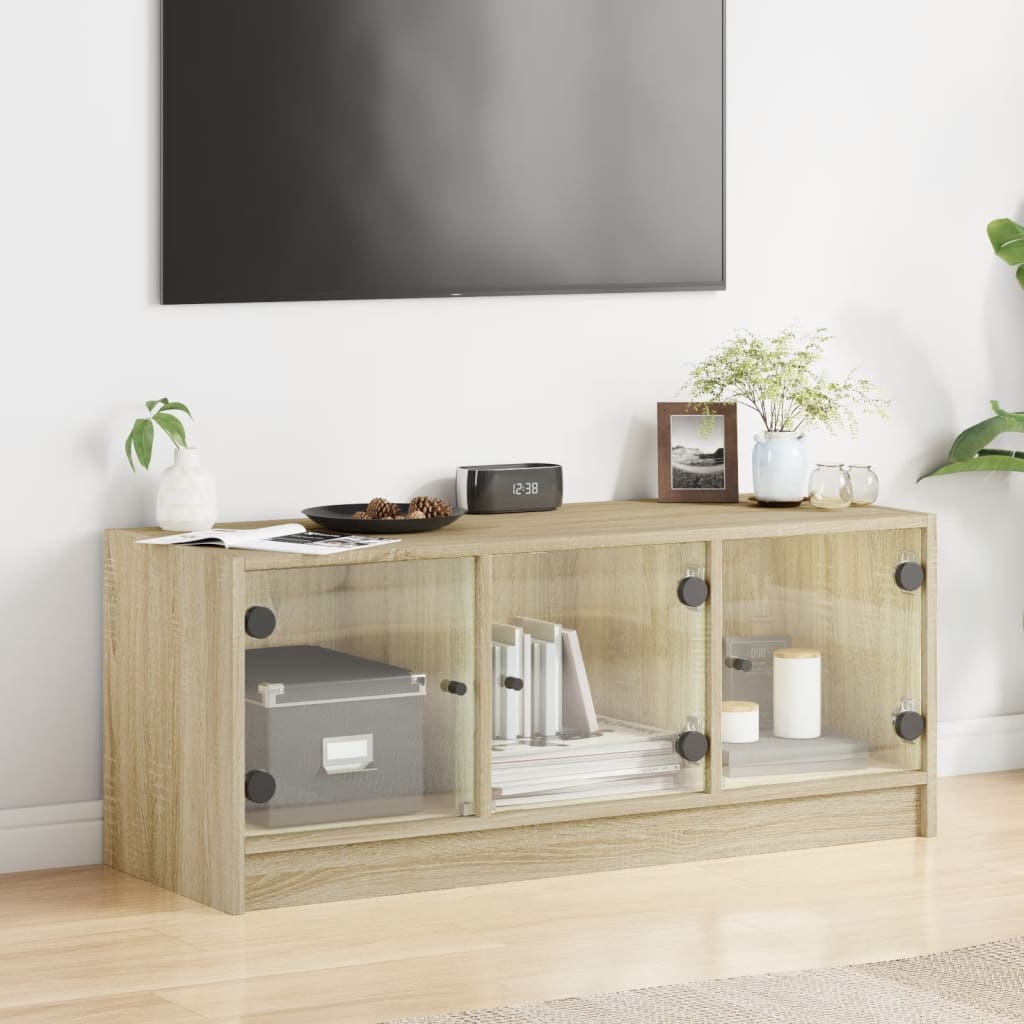 sonoma tölgy színű TV-szekrény üvegajtókkal 102 x 37 x 42 cm