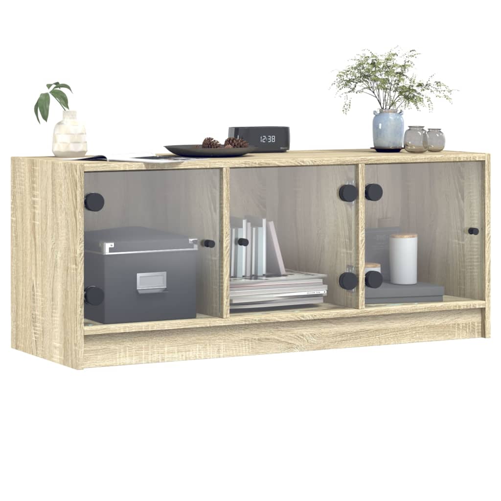 sonoma tölgy színű TV-szekrény üvegajtókkal 102 x 37 x 42 cm